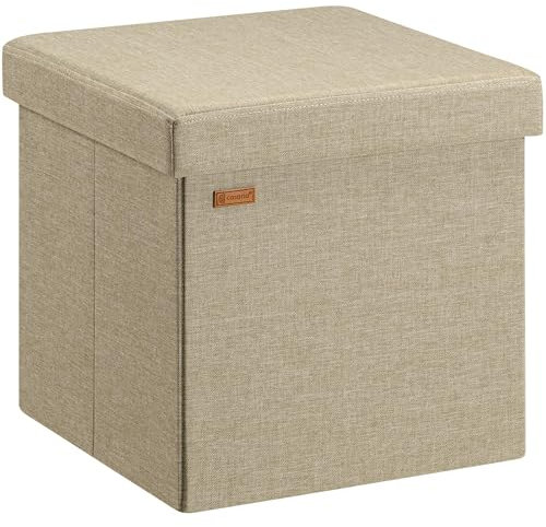 Casaria® Hocker mit Stauraum Beige Faltbar Deckel Leinen Optik Gepolstert 38x38cm Klein Schlafzimmer Wohnzimmer Flur Sitzhocker Fußhocker Polsterhocker