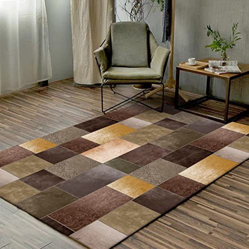 Patchwork-Teppich im Vintage-Stil, 160 x 230 cm, extra großer Teppich für Zuhause, Wohnzimmer, Schlafzimmer, Büro, Konferenzraum, Klassenzimmer, Braun / Gelb