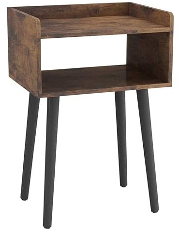 URBNLIVING Modern Bedside Table Storage Display Unit with 2 Shelves & Solid Pinewood Legs (Rustic Brown)