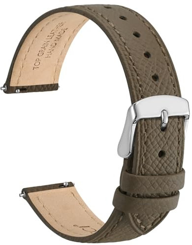 WOCCI 16mm Grace Uhrenarmband für Damen, Top Grain Leder, Schnellverschluss, Silberner Schnalle (Elefant Grau)