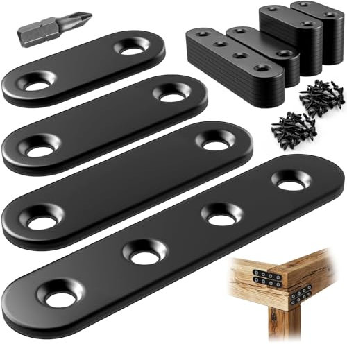 Mbsomnus Flachverbinder Set Lochplatte 40 Stück Holzverbinder Schwarz Verbinder Metall Verbindungsblech mit Schrauben und Bit Flacheisen Gelocht für Reparaturen und Möbelverstärkungen verwendet