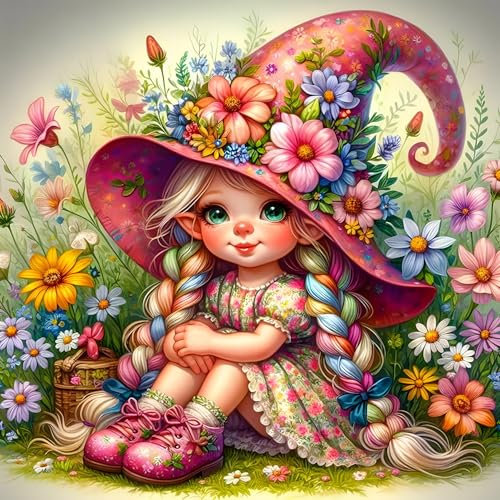 GDYEEH Zeichentrickfilm Elfe Diamond Painting Erwachsene, 5D Bunte Blumen Diamant Kunst Bilder Anfänger, DIY Runder Vollbohrer Diamanten Malerei Stickerei Kreuzstich Geschenke Home Wand Dekor 30x30cm