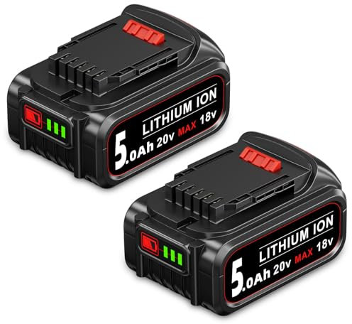 DASNITE 2Packs 5.0Ah 18V/20V Replacement for Dewalt Battery 18V Li-ion Compatible with DEWALT DCB200 DCB180 DCB184 DCB204 DCB206 DCB201 DCB200-2 18V/20V Series Cordless Tools with LED Indicator