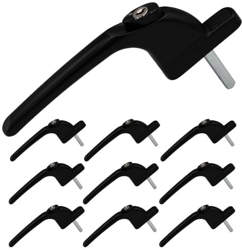 SHIELD HARDWARE uPVC Universal Window Handle Inline Locking Espag Double Glazing Pack of 10 Black 40mm