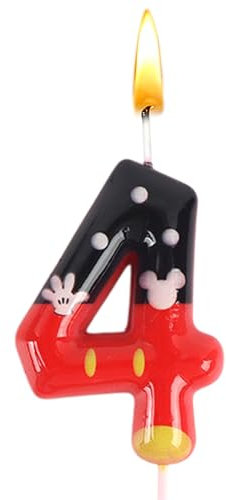 Mickey Birthday Candles, Mickey Candles Numbers 4, Cake Candle, Cake Topper, Birthday Decoration, Cake Decoration, Candles with Patterns, Wedding Parties, Children's Birthday, Anniversaries