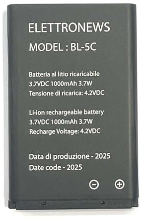 Batteria per Saiet Vista, Batteria per cellulare SAIET modello VISTA capacità 1000mAh, codice BL-5C, Nera, Nuova produzione
