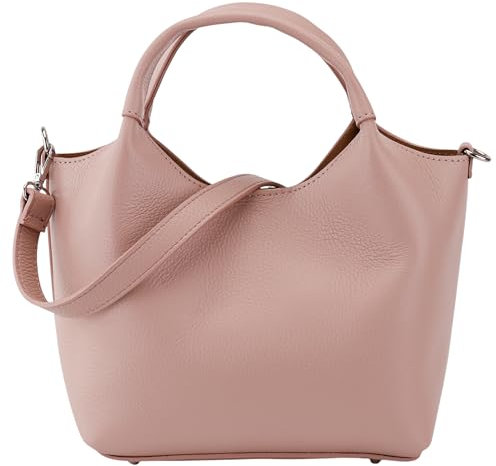 SH Leder Damen Handtasche aus Echtleder Beuteltasche mit Schultergurt und Innentasche Elegante Henkeltasche Crossbody Tasche für Alltag & Büro 28x18cm Sophia G684 (Nude)