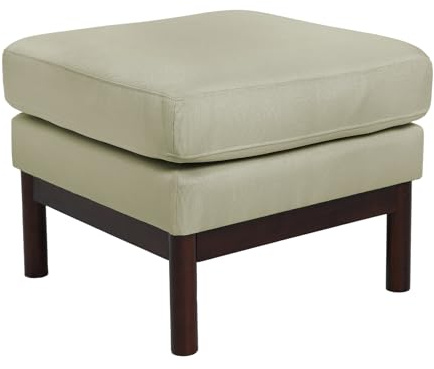 SVITA Holly Pouf Hocker Sitzbank Flur Schlafzimmer Wohnzimmer Fußstütze Schminktisch Stuhl modern gepolstert mit Stoffbezug Holzbeine Weiß/Braun