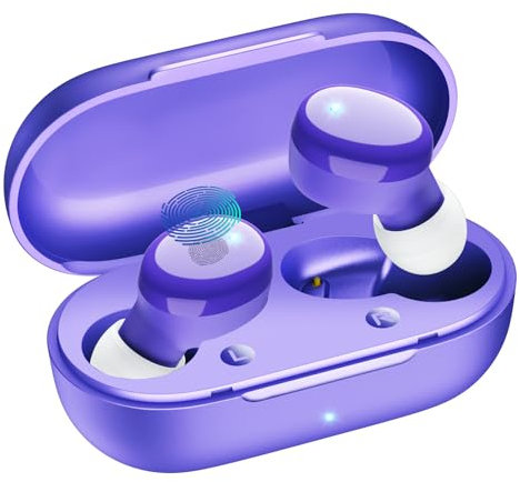 Temdan Wireless Earbuds in-Ear Headphones Bluetooth 5.3 with Built-in Mics Deep Bass Clear Call Ultralight Headsets, 60H Play Time for iPhone Android Studying Sports Gaming, Purple