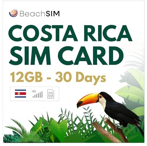 BeachSIM Costa Rica SIM Karte 30 Tage. 12 GB Daten bei 4G/5G-Geschwindigkeiten. Freies Roaming in Panama, Nicaragua und 9+ Ländern in Lateinamerika.
