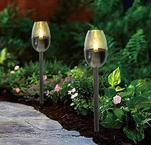 Garden Mile Pack of 4 Flame Effect LED Solar Torch Light Flickering - Waterproof Outside Lights Garden Stakes Solar Lights Outdoor Garden Patio Deck Yard Driveway Pathway Lighting, Lantern Torch