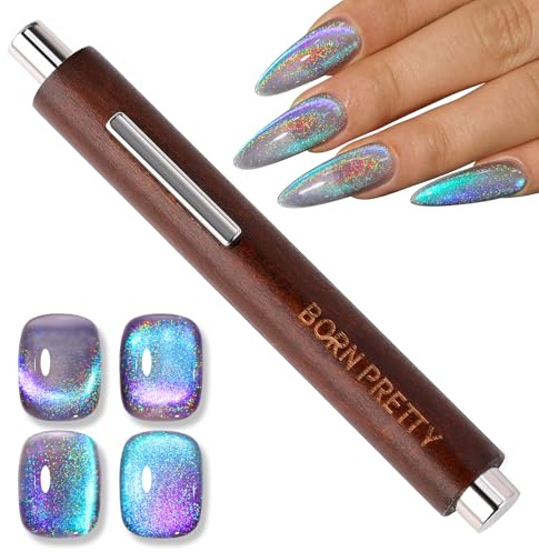 BORN PRETTY 3-in-1 Nail Magnet Cat Magnetic Eye Gel Nail Polish Tool Strong Suction Magnet Wand Stick Double Ended Nail Art Tools for Home DIY Manicure Design Accessories