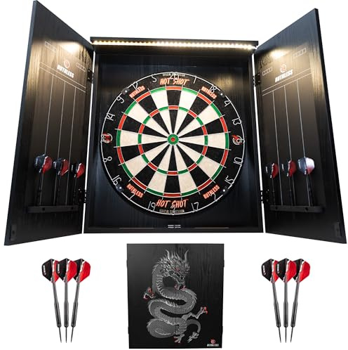 Ruthless Home Darts Center | Komplettes Home Dart Board Center inkl. Schrank, Dartscheibe und 2 Sets Dartpfeile