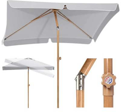 Sekey Sonnenschirm Balkon 200x125 cm Holzoptik, Sonnenschirm Rechteckig mit höhenverstellbar, 180g/m² Polyester UV50+, Aluminium-Drehgelenk, Sonnenschirme für Balkon Garten Terrasse