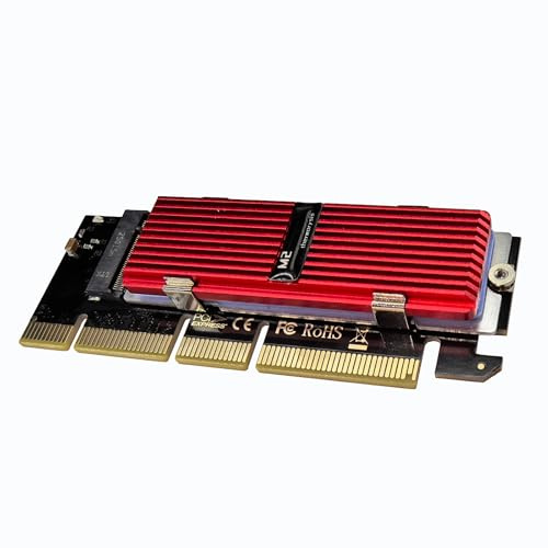 WLGQ M.2 NVMe SSD à Carte d'adaptateur PCIe X16, dissipateur en Aluminium Rouge, Plaque à Ressort Fixe, Solution de Refroidissement en Silicone Thermique