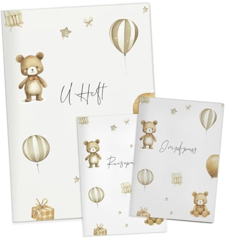 NORDEULE® U-Heft-Hülle Set mit Impfpass- & Reisepasshülle | Bären Weiß | Molly Weiß Schutzhülle mit Design-Einsatz, Dokumente sicher verstaut, schöne Geschenkidee zur Geburt für Eltern & Baby