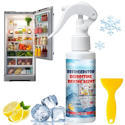 Defrosting Spray for Fridge Freezer,Powerful Refrigerator Defrost Spray,Fridge Deodoriser & Freshener,Freezer Defroster,Efficiently Quickly Removes Ice Buildup,Equipped with Shovel,Multi-use(120ml)