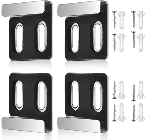 FINELYCR 4 Pièces Fixation Miroir Mural, Double Trous Supports de Miroirs Muraux, Argent Fixation Mural pour Miroir, avec 8 Vis et 8 Chevilles D'expansion, pour Miroirs de 4 à 6 mm D'épaisseur