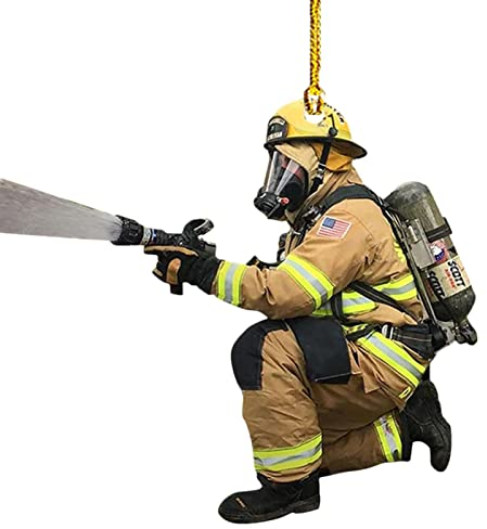 Feuerwehrmann Weihnachtsschmuck, Weihnachtsbaum Feuerwehrmann Acryl Ornamente Zum Aufhängen Weihnachten Weihnachtsbaum Anhänger Dekoration Autospiegel Dekoration Für Wandfenster, Baum, Auto-Rückspiege