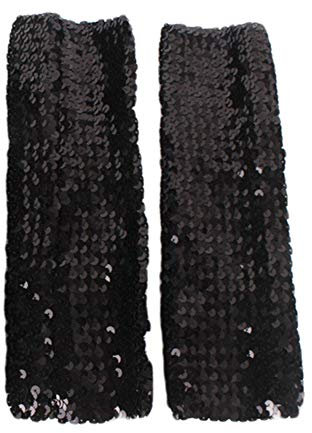 Song Qing Damen-Armstulpen mit glitzernden Pailletten, Stretch, schillernd, Armstulpen, Schwarz, Einheitsgröße