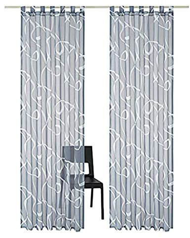 SIMPVALE 2er Set Vorhang mit Schlaufen Klassischer Druck Voile Transparent Vorhänge für Gardinen Schlafzimmer Wohnzimmer Balkon, Grau, 140x175 cm
