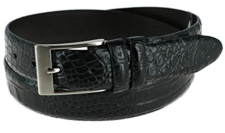 Toneka Herren Hornback Croc Print Gürtel, Schwarz, 38