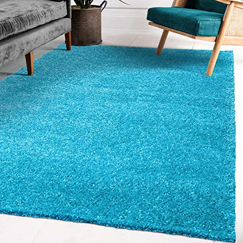 Impression Wohnzimmerteppich - Hochwertiger Öko-Tex zertifizierter Flächenteppich - Solid Color Teppich Aqua - Größe 60x110
