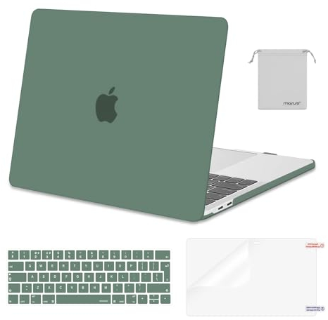 MOSISO Compatible with MacBook Pro 13 inch Case M2 M1 2025 2024-2016 A2338 A2289 A2251 A2159 A1989 A1706 A1708, Plastic Hard Shell Cover &Keyboard Skin&Screen Film&Pouch, Midnight Green