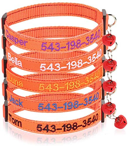 Brillianne Personalisierte Katzenhalsbänder mit Glocke, Breakaway Schnellverschluss, Nylon, Einstellbar 8-11 Zoll, Orange