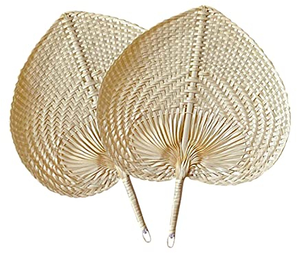 Tongdejing 2pcs Hand Made Fan Hand Rattan Fan, Chinese Style Bamboo Hand Fan Paddle Fans Woven Fan for Home Decor Wedding Favor Beach Indoor Outdoor