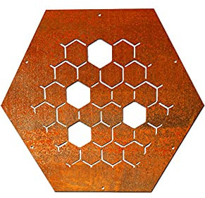 HEXAGON NR.4 - Piastra decorativa per legna da ardere, in acciaio Corten
