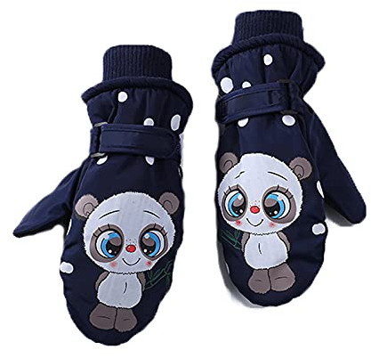 Jupsk Winter-Skihandschuhe für Kleinkinder, wasserdicht, Snowboard-Fäustlinge, rutschfest, mit Plüsch gefüttert, warme Panda-Handschuhe für Kinder von 2–5 Jahren, Blau