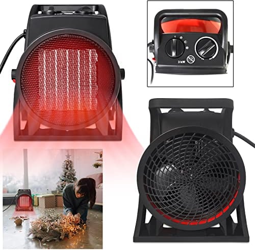 XMTECH Radiateur soufflant électrique en céramique avec 2 niveaux de chauffage jusqu'à 3000 W (3 kW) Chauffage électrique pour chantier, garage, atelier