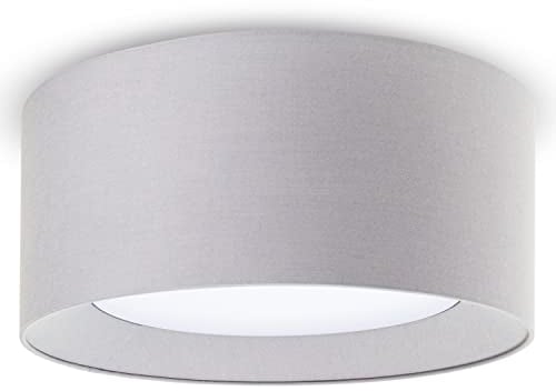 Paco Home Deckenlampe LED Lampe Esstisch Deko Wohnzimmer Modern Deckenleuchte Büro Rund Lampenschirm Stoff Fassung E27, Farbe:Grau, Leuchtenform__Größe:Ø45cm