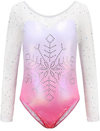 Sinoeem Girls' Ballet Leotard Long Sleeve Short Sleeve Sleeveless Gradient Color Round Neck Gymnastics Jumpsuit Girl 5-12 Years