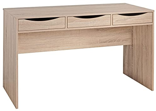 möbelando Schreibtisch MASSA 120 cm | Design Büro-Tisch in Sonoma Eiche | Moderner Computer-Tisch mit 3 Schubladen und Stauraum | Platzsparender Jugend-Schreibtisch auch für Laptop geeignet