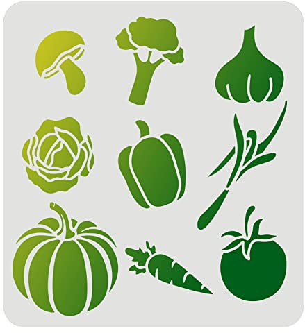 FINGERINSPIRE Gemüseschablone 30 x 30 cm Wiederverwendbare Bauernhofgemüseschablone Kürbis Tomate Chili Karotte Brokkoli Pilz Schablone zum Malen auf Holz, Stoff, Papier, Wand