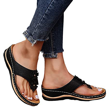 Sandale Plateforme Femme Été Tongs Confort Rétro Compensé Slip on Sandales de Plage Semelle Epaisse Antidérapantes à Bout Ouvert pour Femmes Nu pied Décontractée Pantoufles Chaussons Sandales Plage