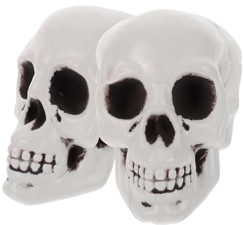 Amosfun 2 Stück Kunststoff Schädel Köpfe Halloween Schädel Realistische Menschliche Skelett Kopf Schädel für Halloween Bar Hause Tischdekoration