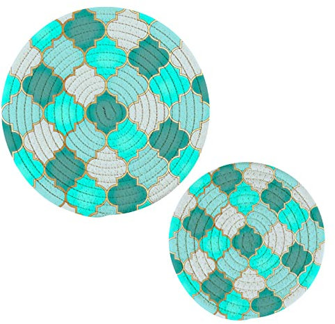 Lot de 2 dessous de plat en coton texturé marocain pour plats chauds, sous-verres modernes - Accessoires de cuisine modernes - Pour table de comptoir