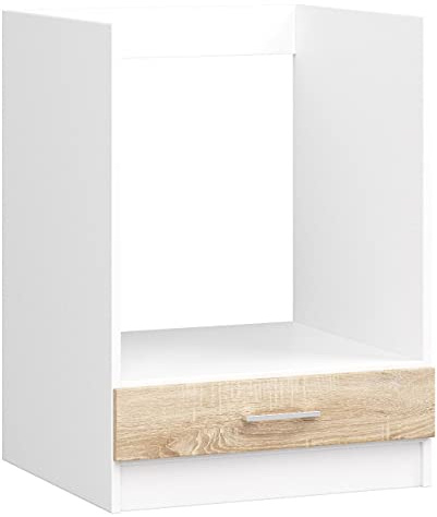 3E 3xE living.com Mueble de cocina Cansaro, armario de horno, armario con cajón en Sonoma y blanco (ancho: 60 cm, altura: 82 cm, profundidad: 55 cm) más piezas a elegir