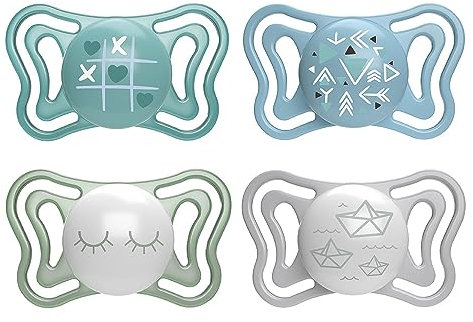 Chicco PhysioForma Succhietto Light 16-36 Mesi, Ciuccio con Tettarella in Silicone, Supporta la Respirazione Fisiologica Offerta convenienza, Set da 4 PZ, Azzurro e Lumi Offerta convenienza