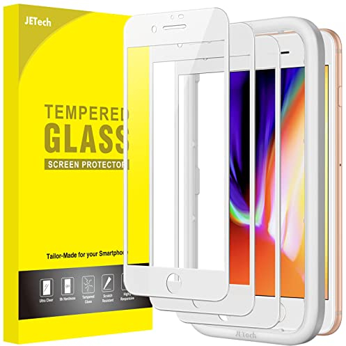 JETech Full Screen Schutzfolie für iPhone SE 3 (2022)/SE 2 (2020)/8/7 4,7 Zoll, Weißer Rand Panzer Schutz Glas Folie Displayschutz mit Einfaches Installationswerkzeug, HD Klar, 3 Stück (Weiß)