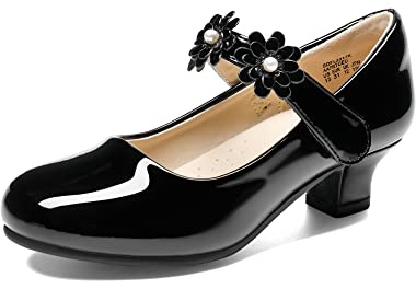 DREAM PAIRS Mädchen Prinzessin Schuhe | Absatzschuhe Blumenmuster Stöckelschuhe Kommunionschuhe Festliche Mary Jane Strap Schulschuhe Ballerinas