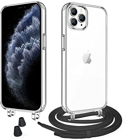 WenBaby Handykette mit Band für iPhone 11 Pro Schutzhülle Necklace Hülle mit Band Handyhülle für zum Umhängen Transparent Case mit Schnur,Schwarz