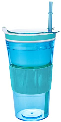 JowTreex Travel Snack & Drink Cup with Straw - Cereal On The Go Cups Breakfast Drink Cups Portable 2 in 1 Food Container Pot (One Size, Blue)