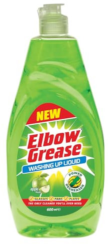 Elbow Grease Washing Up Liquid | Power Degreaser - Soap for Hand Washing Dishes, Pots, Pans & Glasses (Apple, 600ml)
