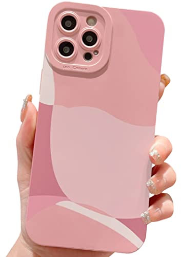 ECZOIL HZLFCZL Compatible with iPhone 12 Pro Max Case 6.7 Inch,cute painted art lens protective slim soft phone case for iPhone 12 Pro Max for women girl-Pink