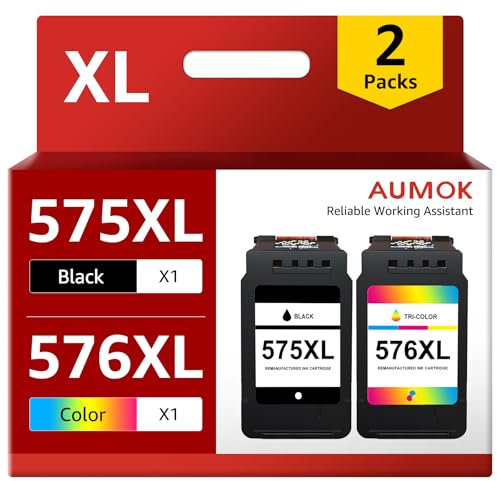 AUMOK Wiederauferarbeitete Tintenpatronen Ersatz für Canon Druckerpatronen 575 576 XL für PIXMA TS3550i TS3551i TR4750i TR4751i Tinte(1 Schwarz, 1 Farbe)