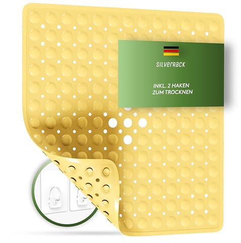 SilverRack Duschmatte rutschfest 53x53 cm (Gelb) - Antirutschmatte Dusche BPA frei für Kinder - Badematte rutschfest, maschinenwaschbar u. schimmelresistent - Duscheinlage rutschfest